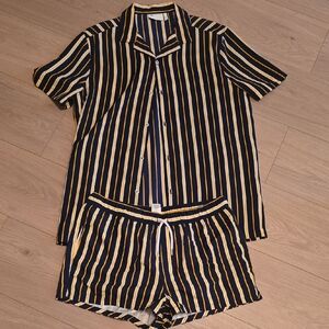 ASOS Navy and Yellow Striped Men Swim Board Shorts